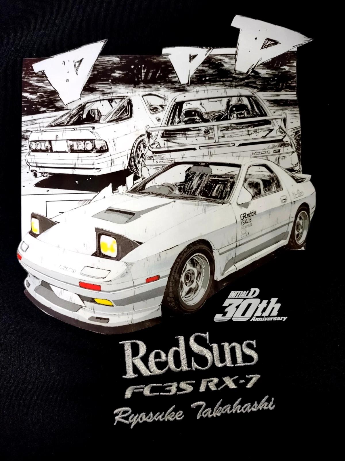 Initial D 30th Anniversary RedSuns FC3S RX-7 Ryo Takahashi T-Shirt Black 4L
